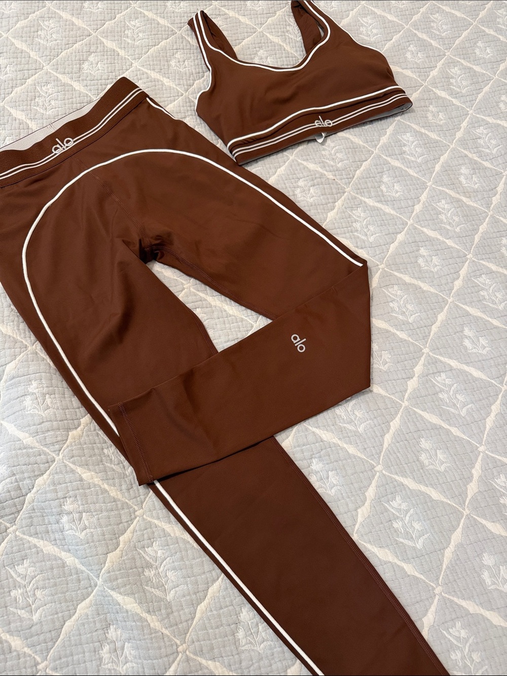 Kids Brown Active Leggings with White Trim
